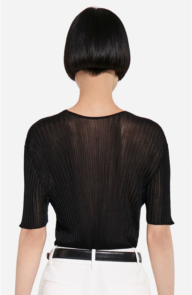 CO Sheer Rib T-Shirt in Viscose, Alternate, color, Black