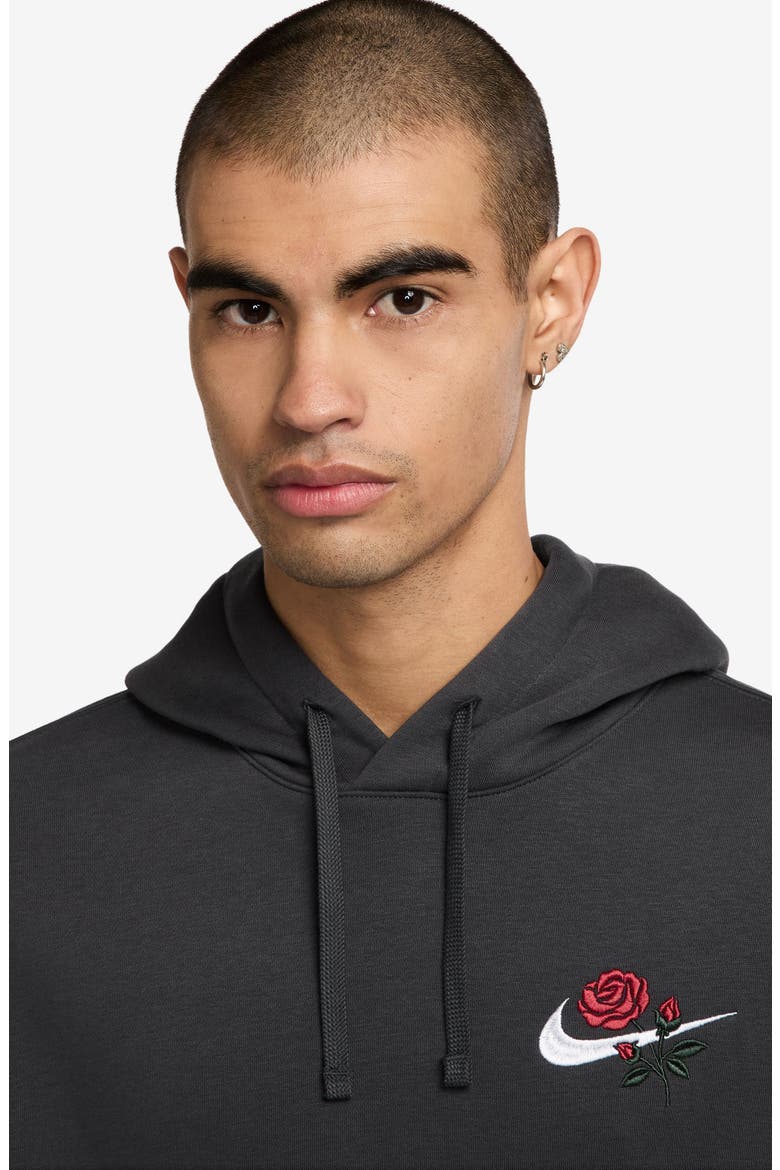 Sportswear Club Embroidered Rose Swoosh Pullover Hoodie, Alternate, color, 060 ANTHRA
