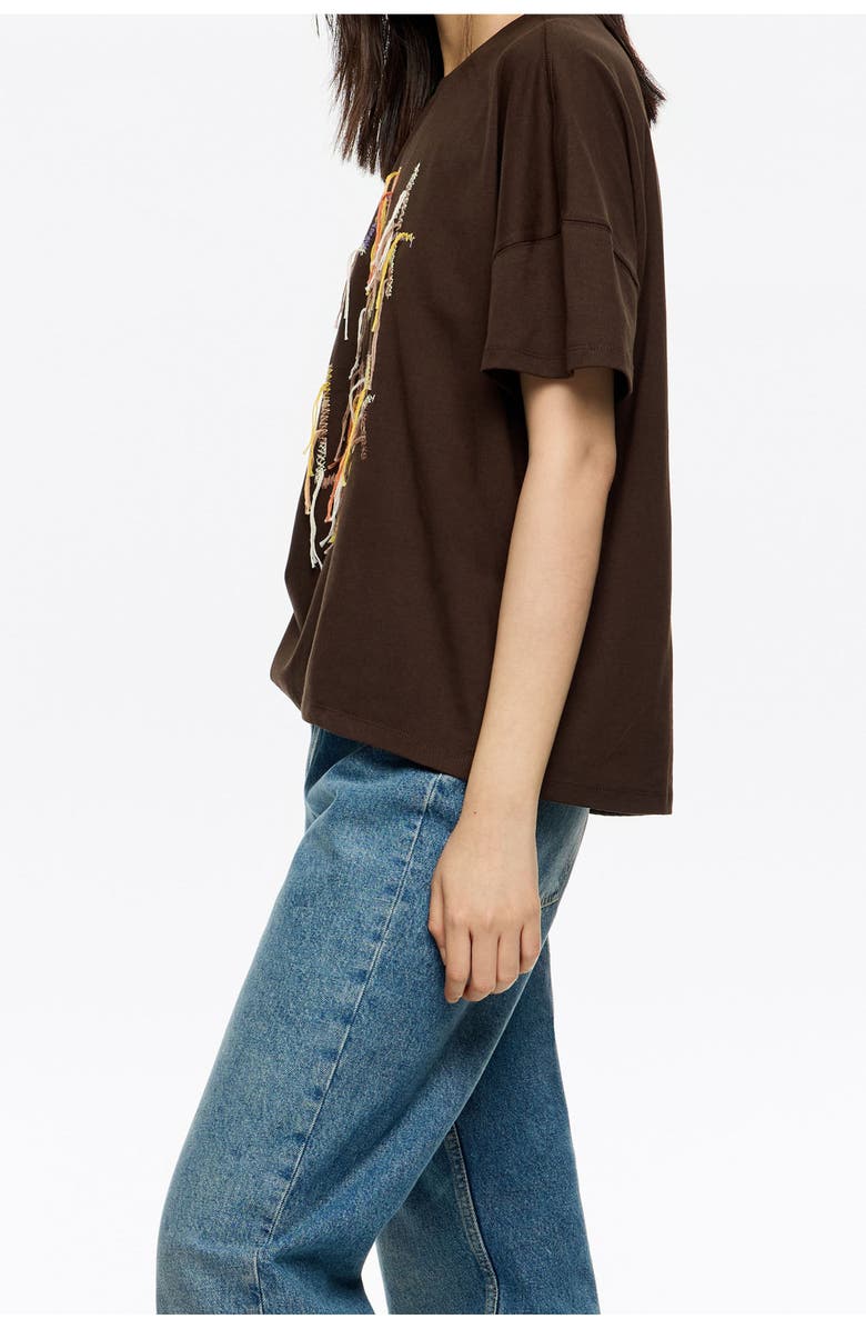 Bimba y Lola Fringed Logo T-Shirt, Alternate, color, Dark Burgundy
