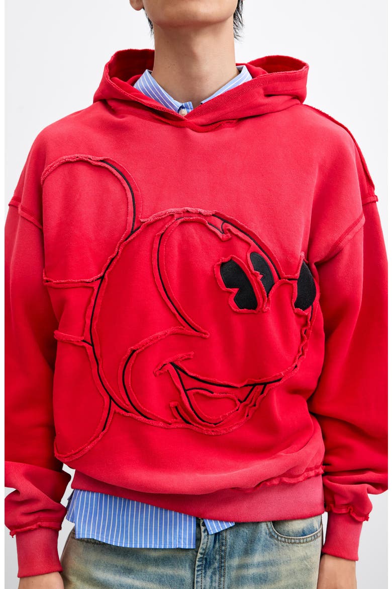 Mickey Mouse Embroidered Cotton Hoodie, Alternate, color, BRIGHT RED