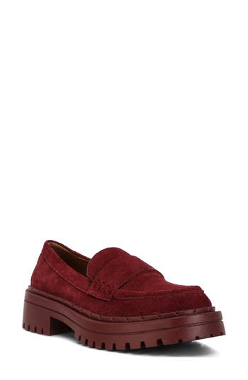 Rag & Co Women's Red Honora Suede Chunky Loafers In Burgundy In Burgundy