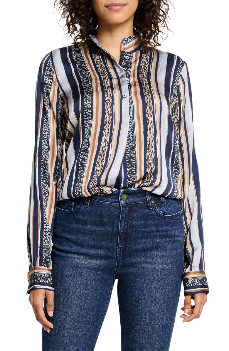 NIC+ZOE Animal Stripe Half Button Shirt, Main, color, 