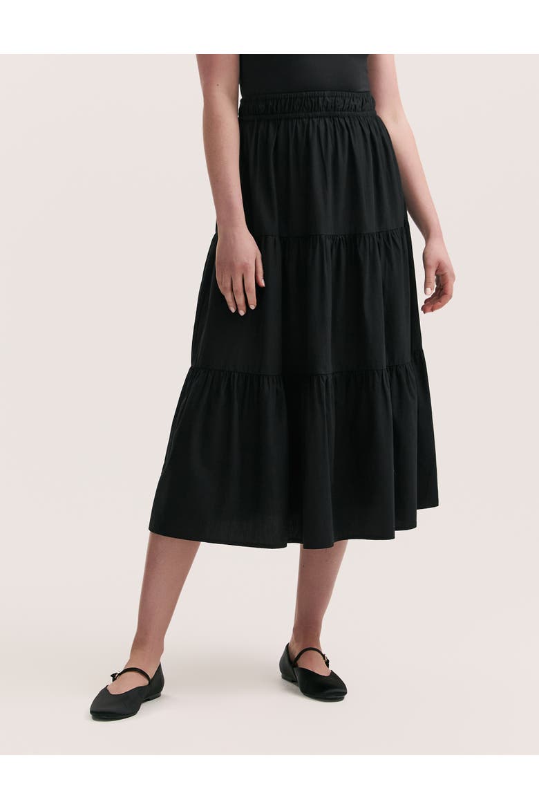 Harleen Cotton Tiered Midi Skirt, Main, color, Black