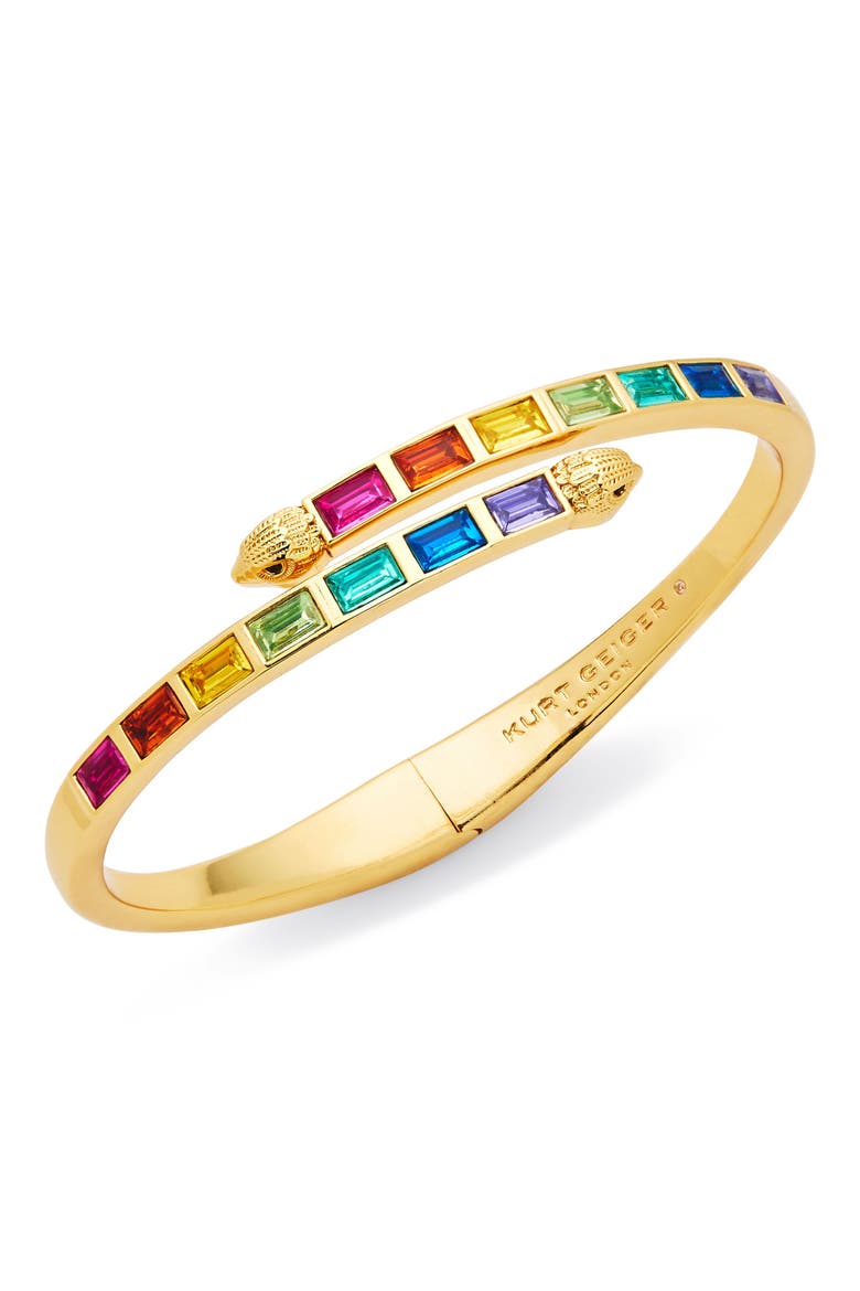 Baguette Stone Bypass Bangle, Main, color, GOLD/ MULTI