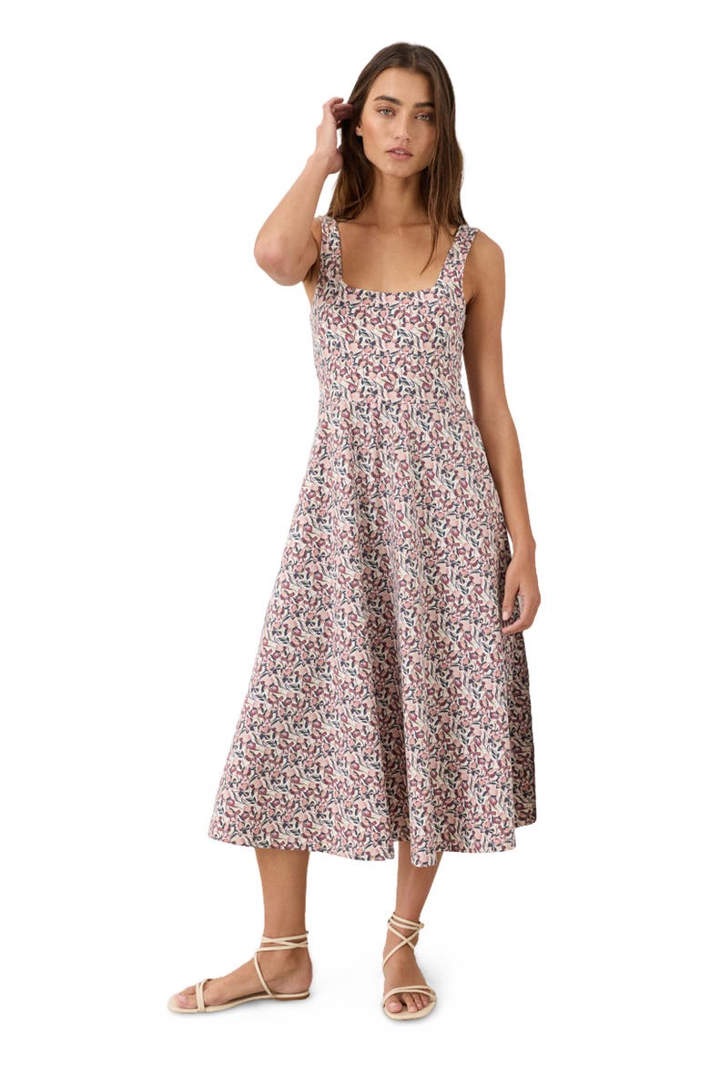 Fit & Flare Square Neck Dress Made With Organic Cotton, Alternate, color, Paradise Petals Cream