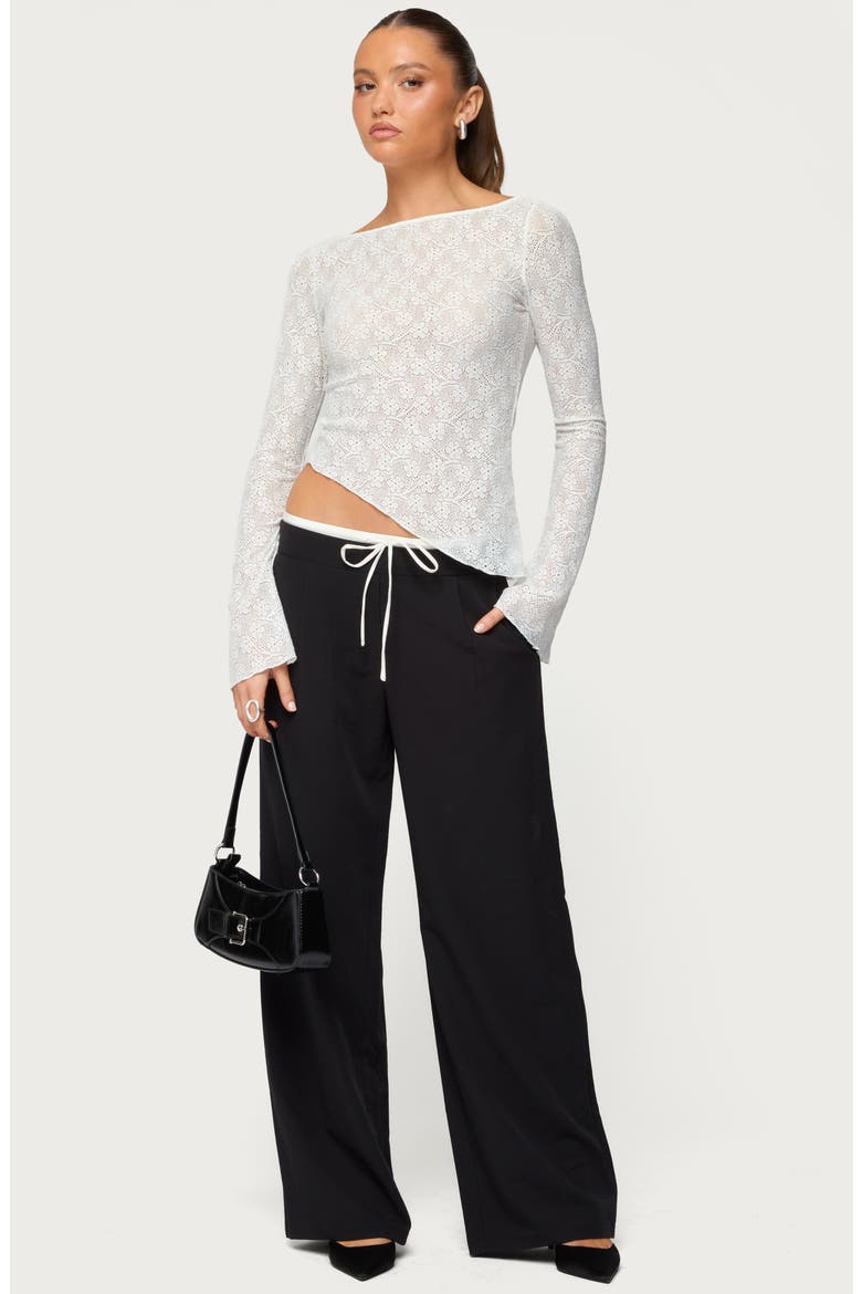Mare Asymmetric Sheer Lace Top, Alternate, color, WHITE