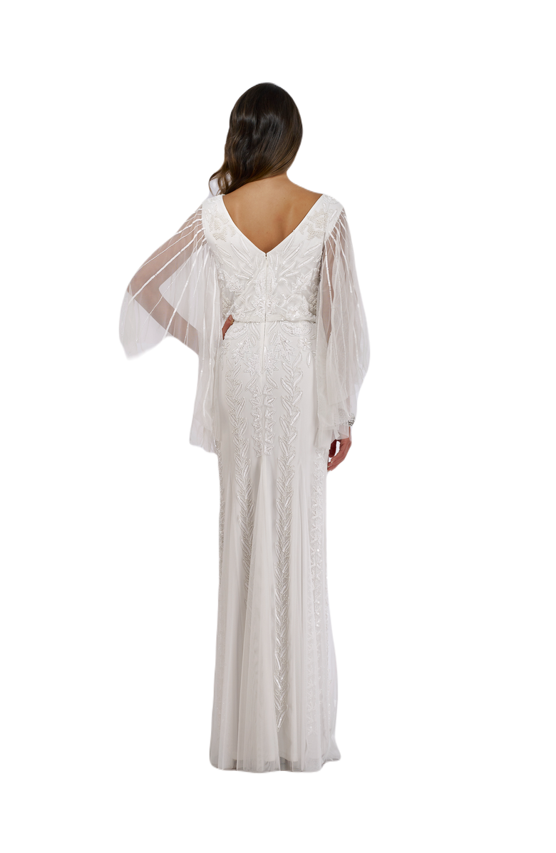 LARA New York Ella Beaded Cape Sleeve Wedding Dress, Alternate, color, Ivory