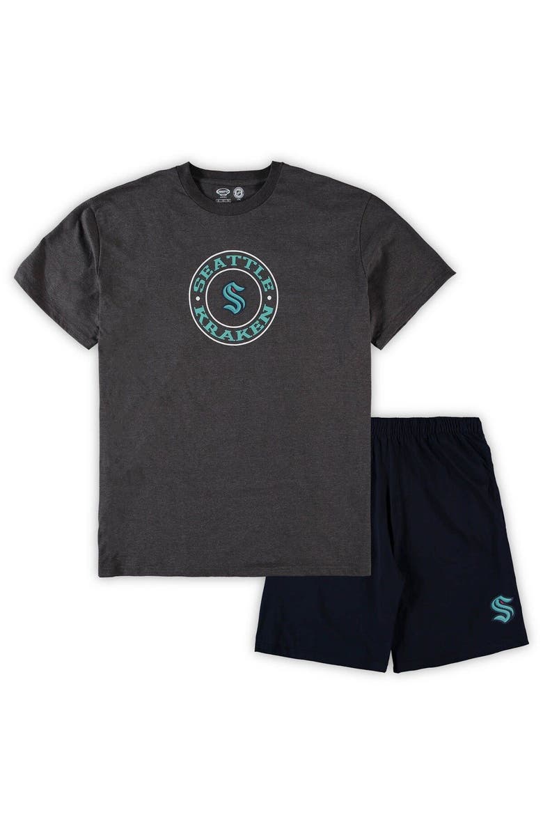 CONCEPTS SPORT Men's Concepts Sport Deep Sea Blue/Heathered Charcoal Seattle Kraken Big & Tall T-Shirt & Shorts Sleep Set, Main, color, Navy