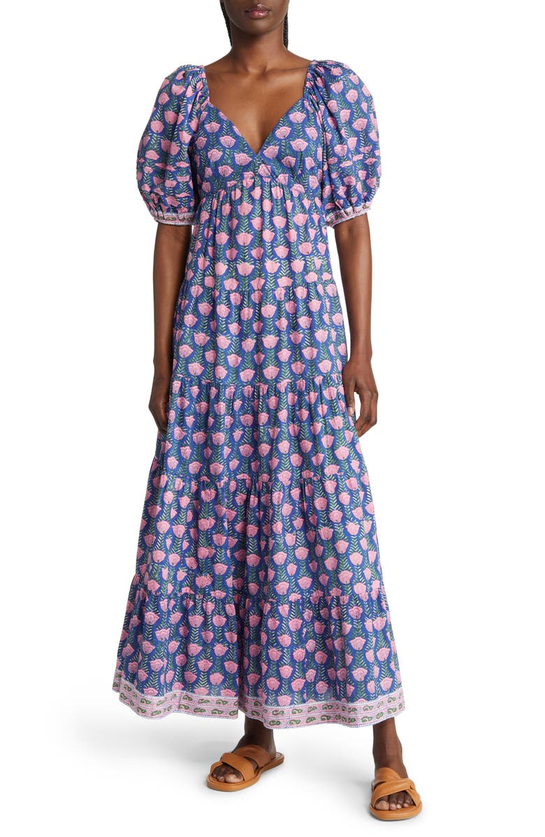 Saylor Annaleise Floral Puff Sleeve Cotton Maxi Dress, Main, color,