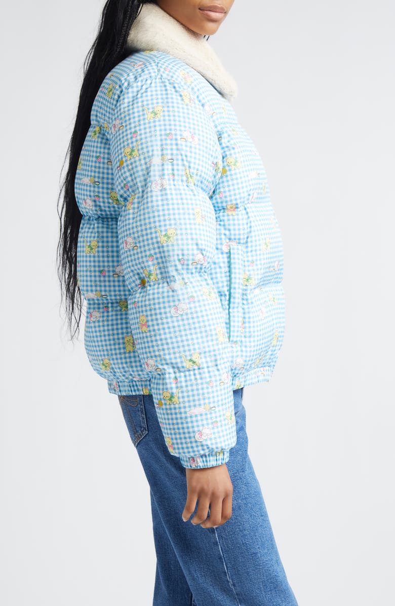 Sandy Liang Benny Faux Fur Collar Quilted Puffer Jacket, Alternate, color, Blue Multi