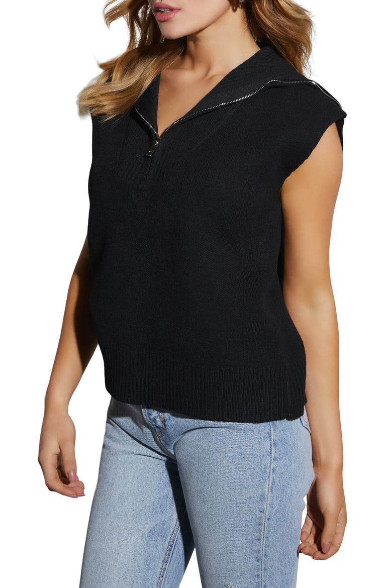Elsa Half Zip Sweater Vest, Alternate, color, BLACK