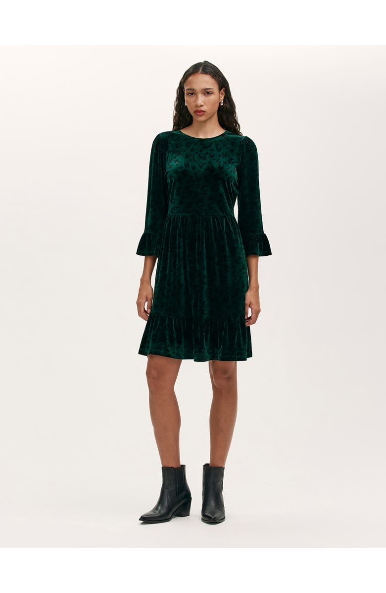 Finery London Cammie Animal Print Velvet Short Dress, Main, color, Green Animal