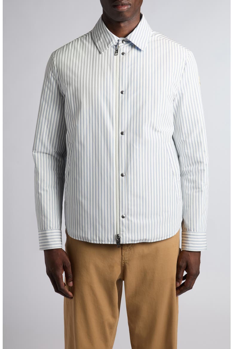 Crescent Padded Stripe Zip Shirt Jacket, Main, color, WHITE