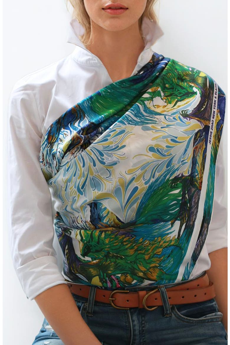 Silk Scarf of Summer Forest Imagination, Alternate, color, Green