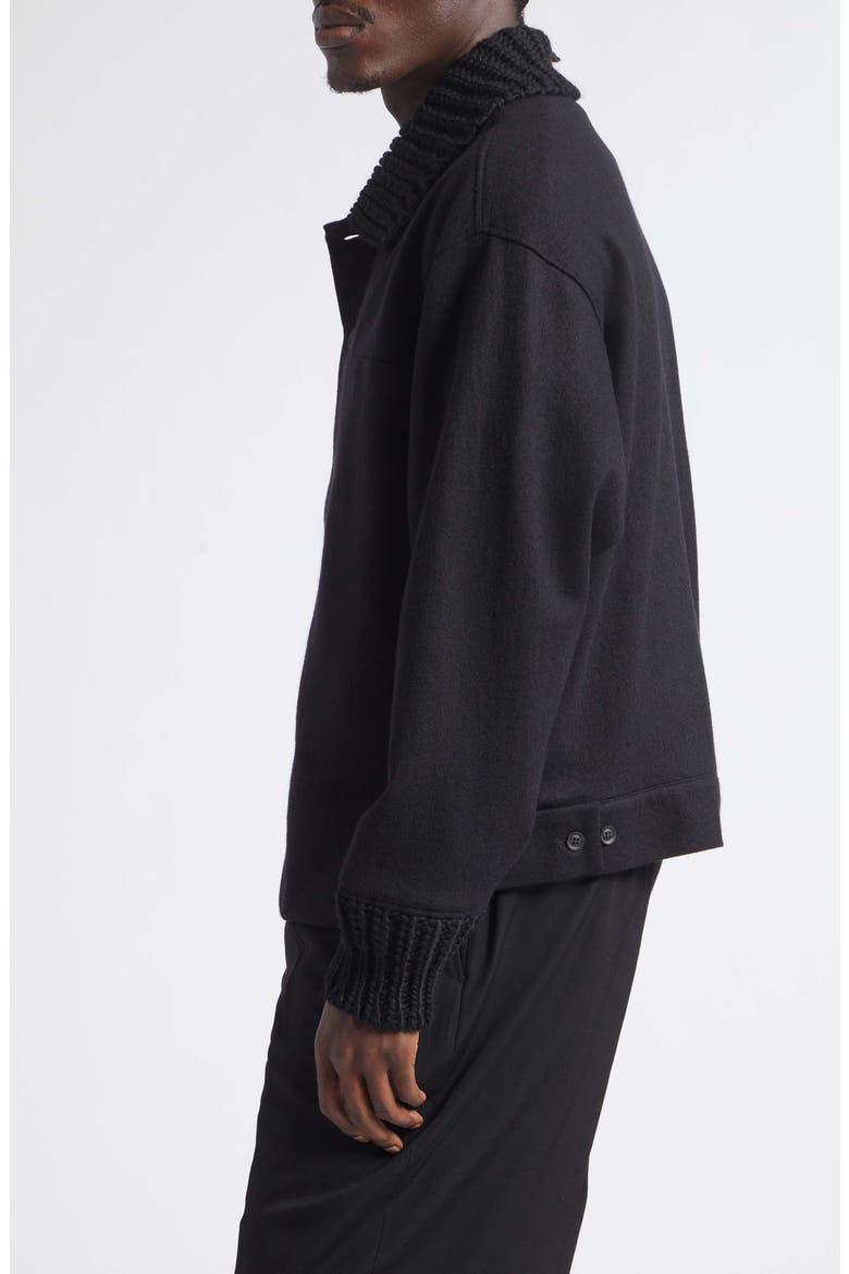 Rib Detail Cotton Blouson, Alternate, color, BLACK