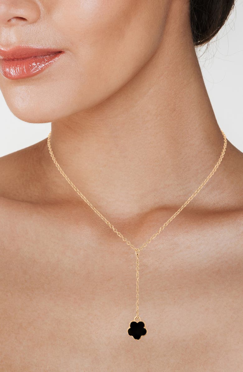 JARDIN Enamel Clover Pendant Y-Necklace, Alternate, color, Black/ Gold