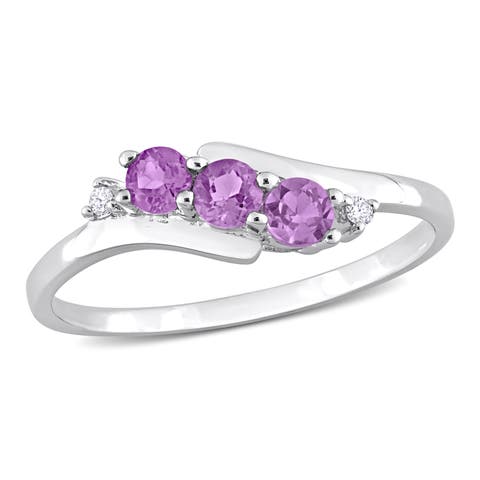 Amethyst & Diamond 3-Stone Ring