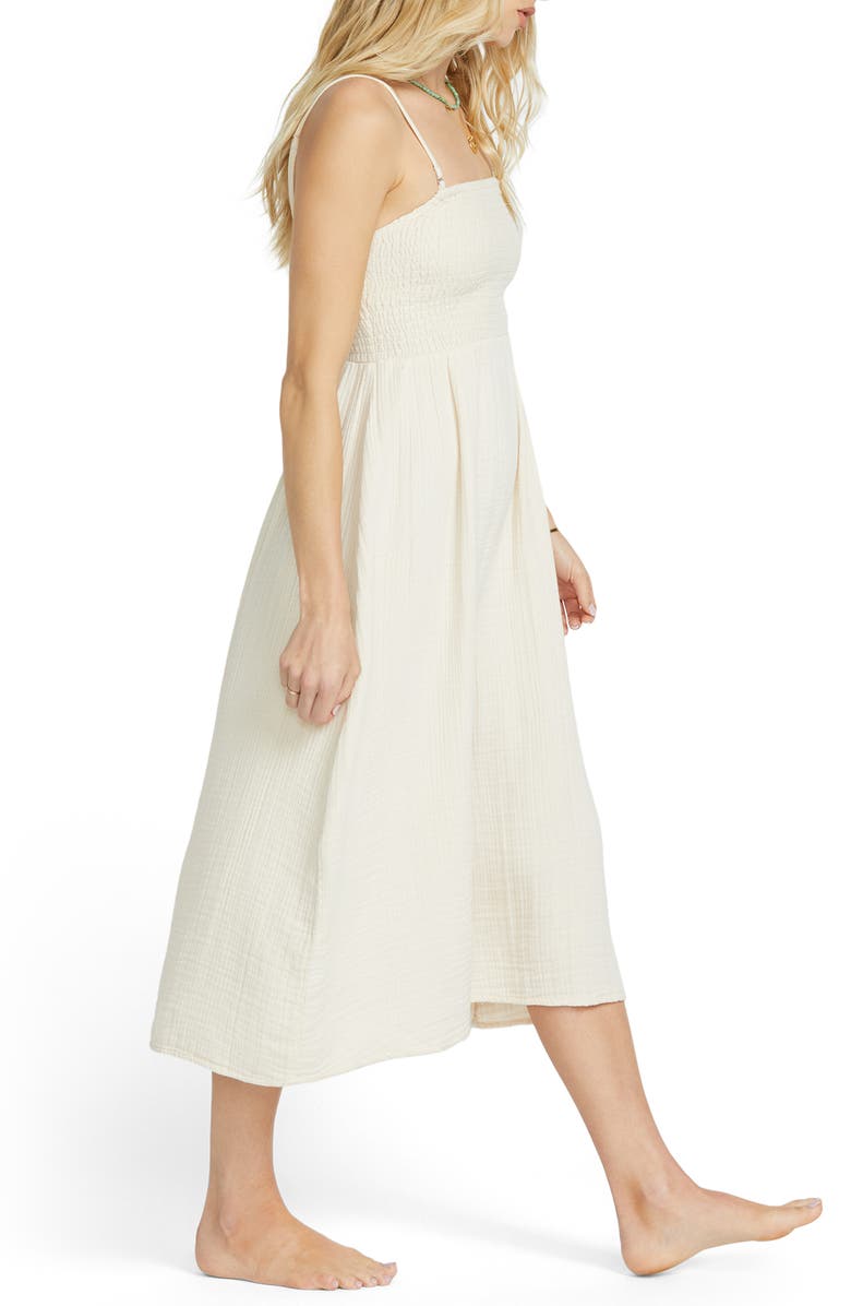 Billabong Off the Coast Smocked Bodice Cotton Midi Dress, Alternate, color,