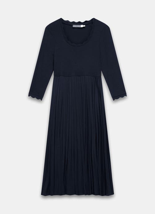 Mint Velvet Scallop Jersey Mix Midi Dress In Blue