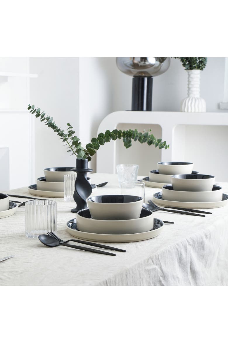 Elica Stoneware 24-Piece Dinnerware Set, Alternate, color, Black and Beige
