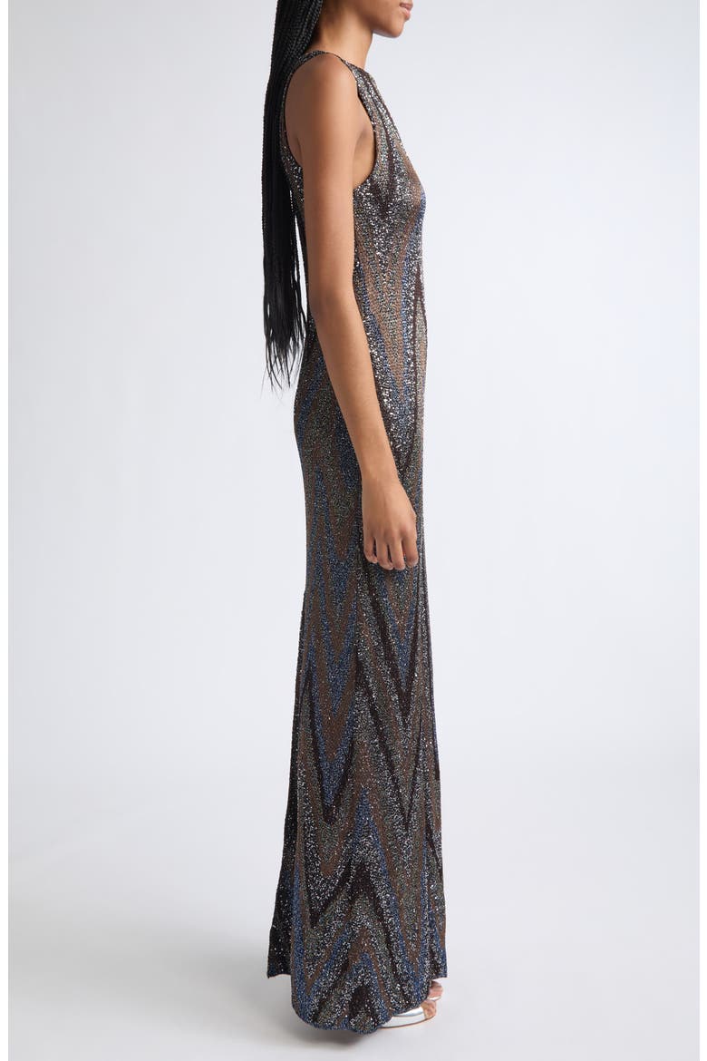 Sequin Metallic Zigzag Jacquard Maxi Dress, Alternate, color, S91U7-BLACK BASE WITH BLUE