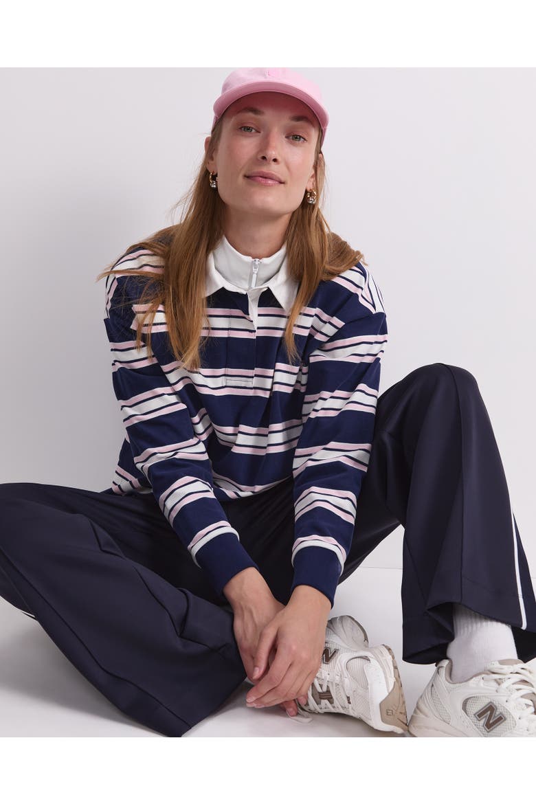 Kiaya Cropped Rugby Shirt, Alternate, color, Navy Multi