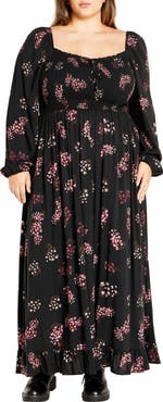 City Chic Murphy Long Sleeve Smocked Bodice Maxi Dress