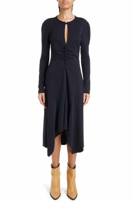 Isabel Marant Dorya Center Ruched Long Sleeve Stretch Silk Midi Dress
