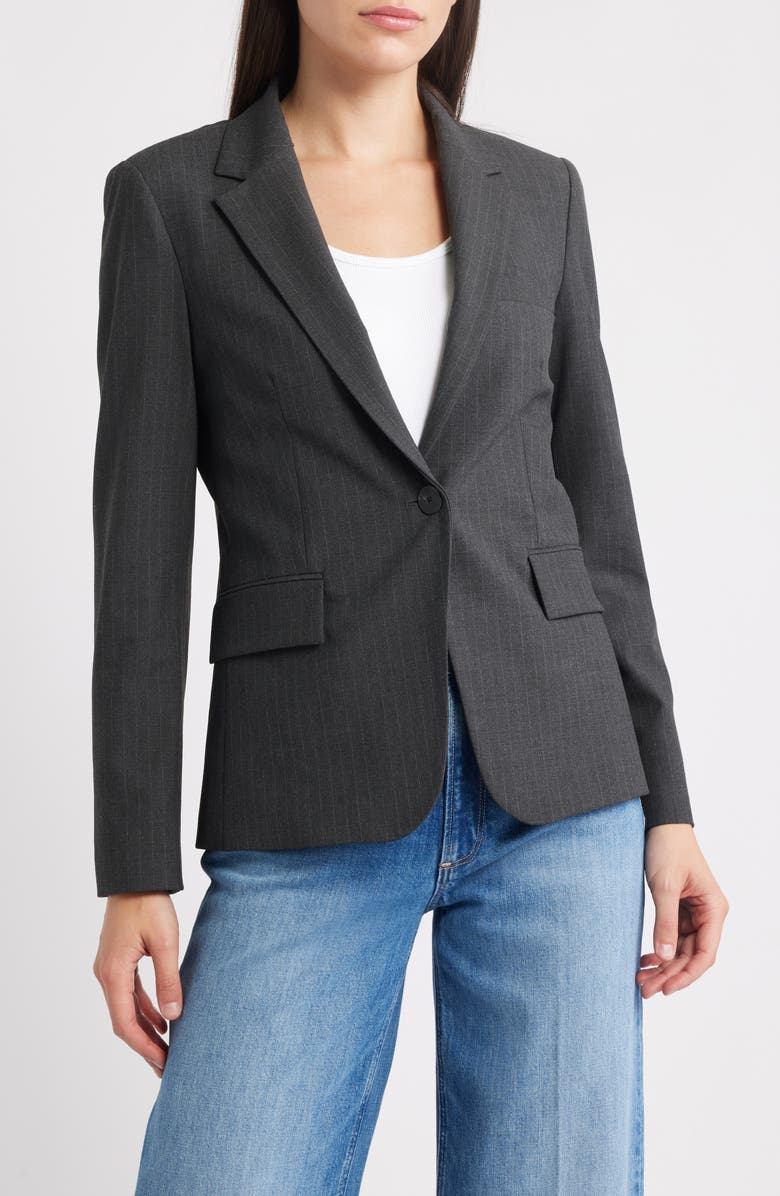 MANGO Pinstripe Suit Jacket, Alternate, color, Dark Heather Grey