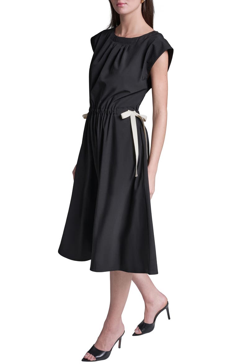 Bow Crepe Midi Dress, Alternate, color, BLACK