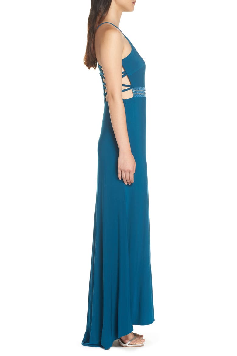 Beaded Mesh Halter Gown, Alternate, color, SPRUCE