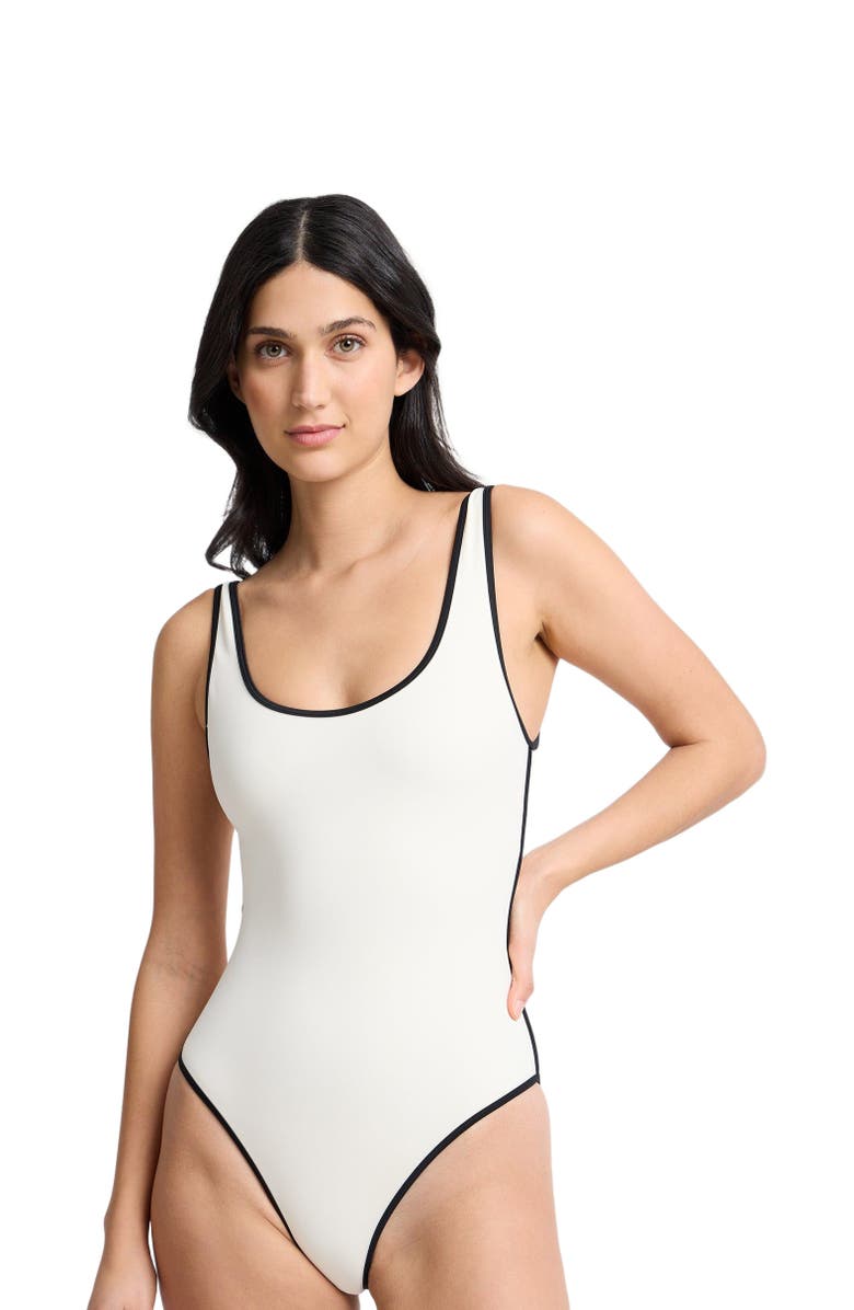 Onia Arya High-Cut Leg One-Piece, Alternate, color, Egret/Black