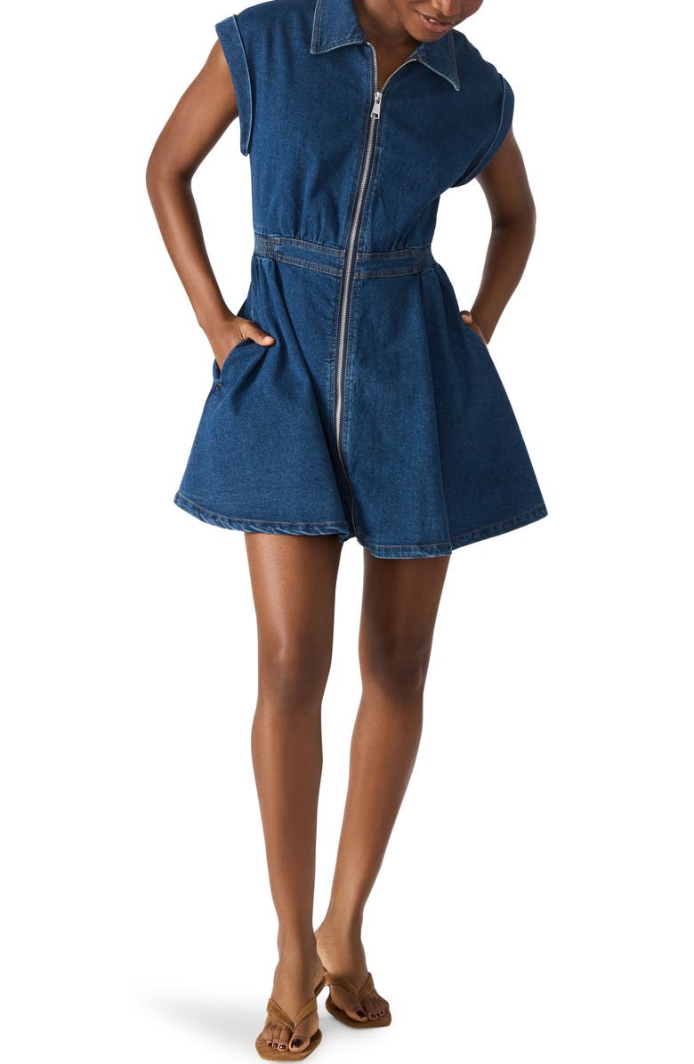 Steve Madden Tucker Cap Sleeve Denim Minidress, Alternate, color, Dark Blue