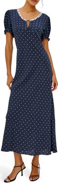 Rails Allison Polka Dot Lace Trim Midi Dress