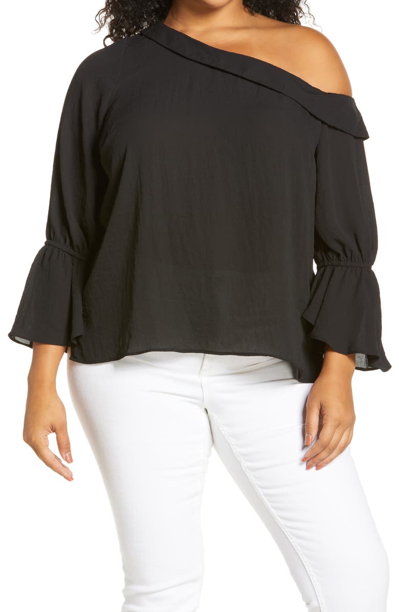 Vince Camuto Bell Sleeve One-Shoulder Blouse, Main, color,