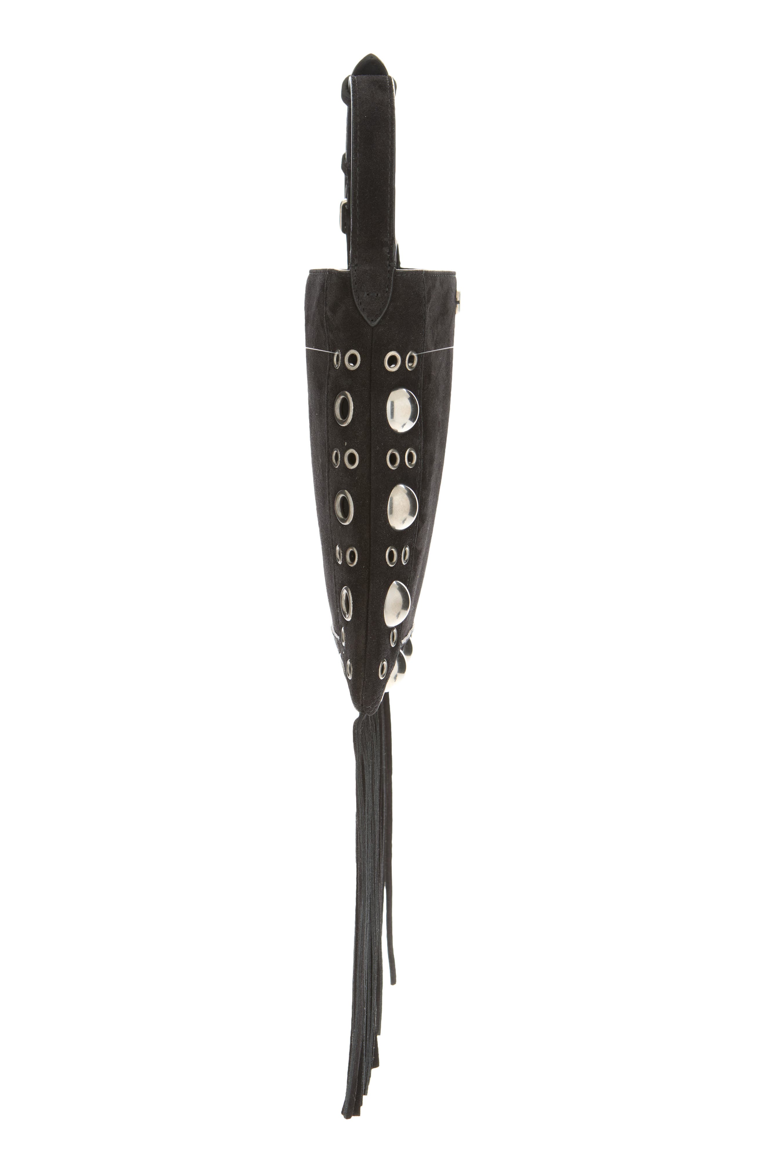 Small Nellcôte Fringe Stud Suede Crossbody Bag, Alternate, color, BLACK