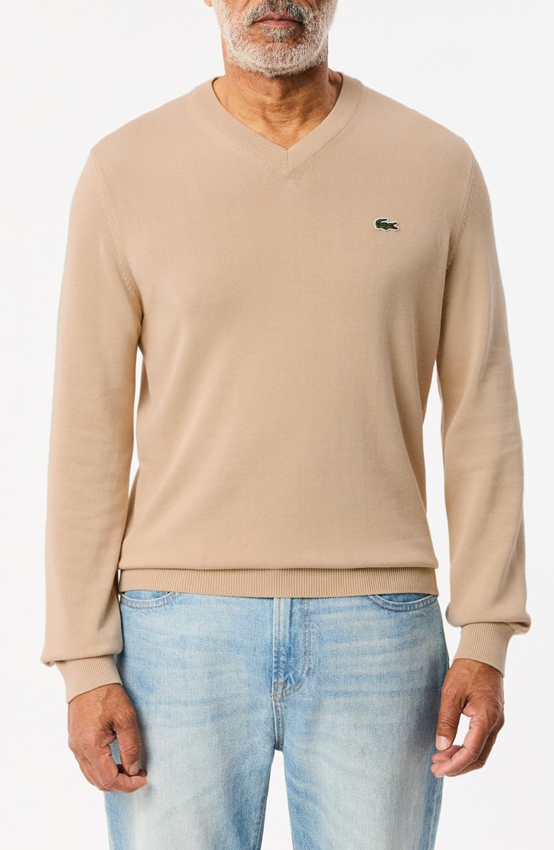 Lacoste V-Neck Cotton Sweater, Main, color, Viennese