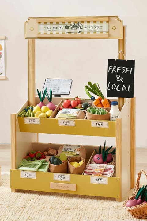 Wooden Pretend Grocery Store Set with Cash Register and Chalkboard for Kids