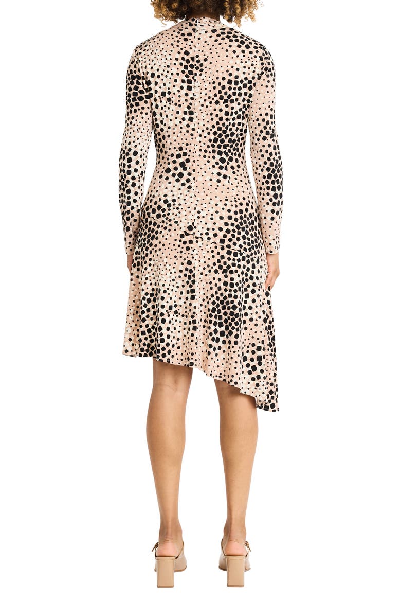 Long Sleeve Asymmetric Midi Dress, Alternate, color, TAN/ BLACK