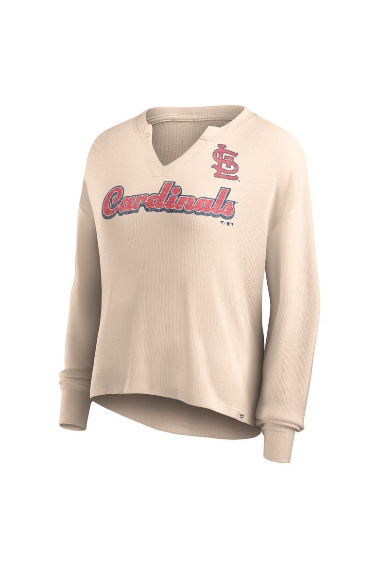 Women's Fanatics Branded Cream St. Louis Cardinals Go For It Waffle Knit Long Sleeve Notch Neck T-Shirt, Alternate, color, Cream