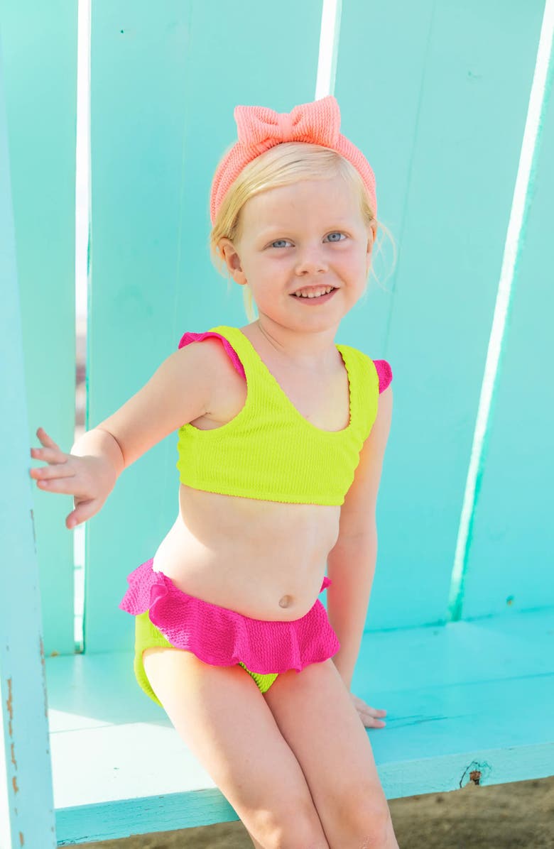 Limeapple Infant Crinkle Ruffle Bikini, Alternate, color, Lime