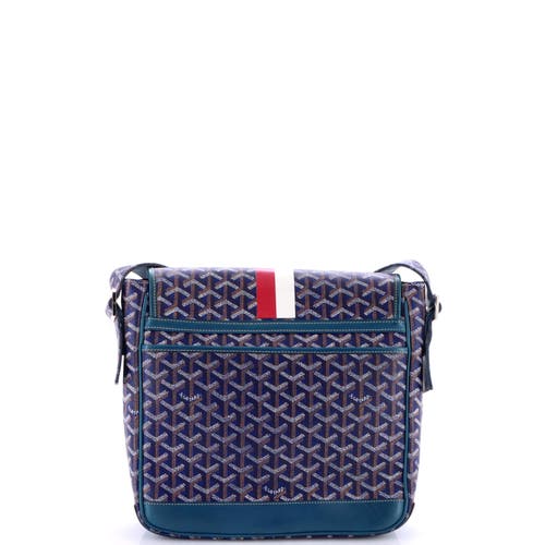 Pre-owned Goyard Goyard Grand Bleu Messenger Bag Printed Coated Canvas Mm In Blue