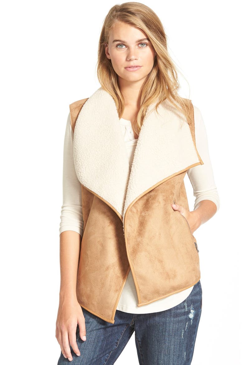 Collection B Faux Shearling Vest, Main, color, BROWN