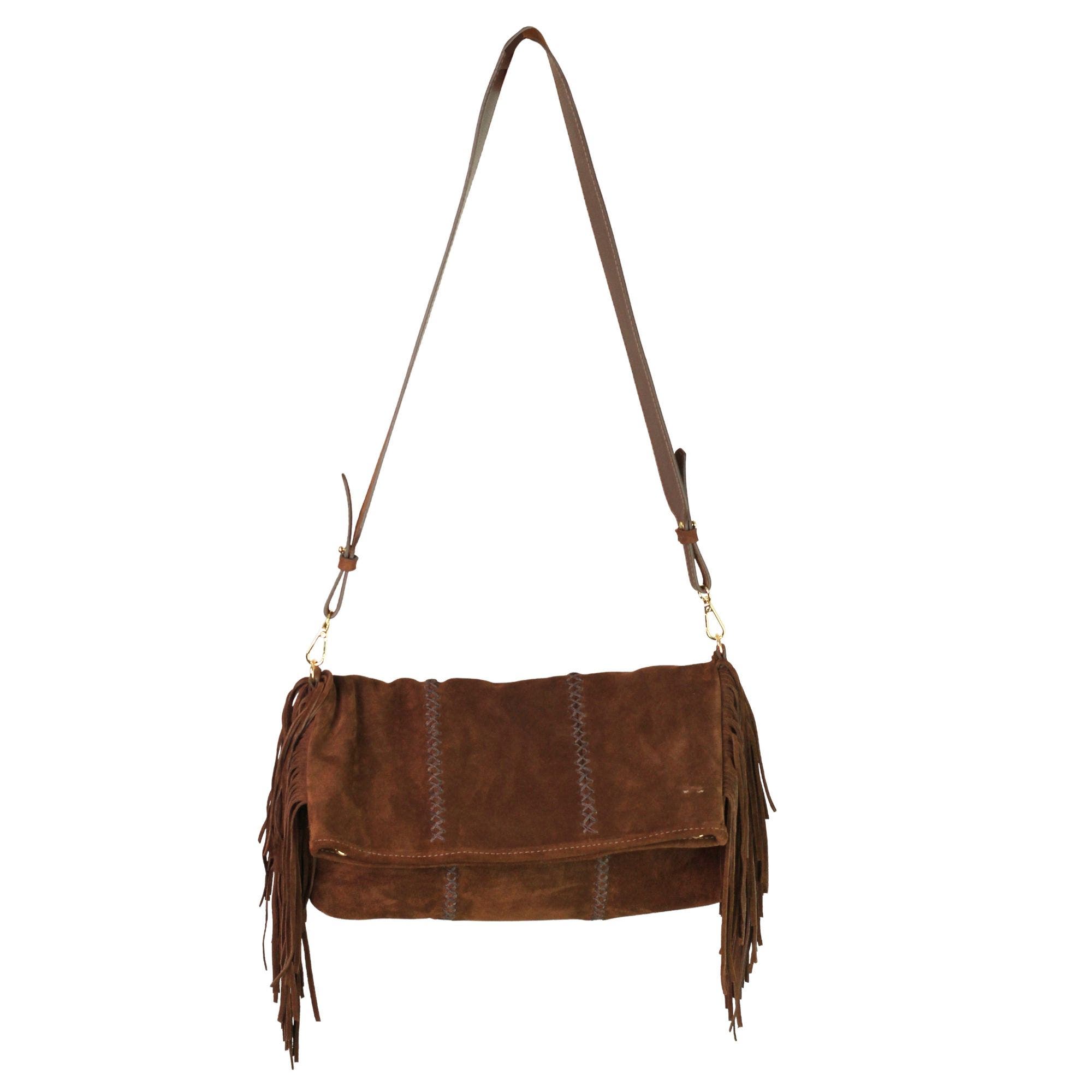 Fringe Suede Crossbody Messenger Bag, Main, color, Coffee Brown