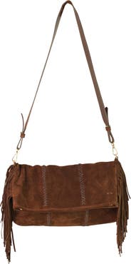 Carlos Falchi Fringe Suede Crossbody Messenger Bag