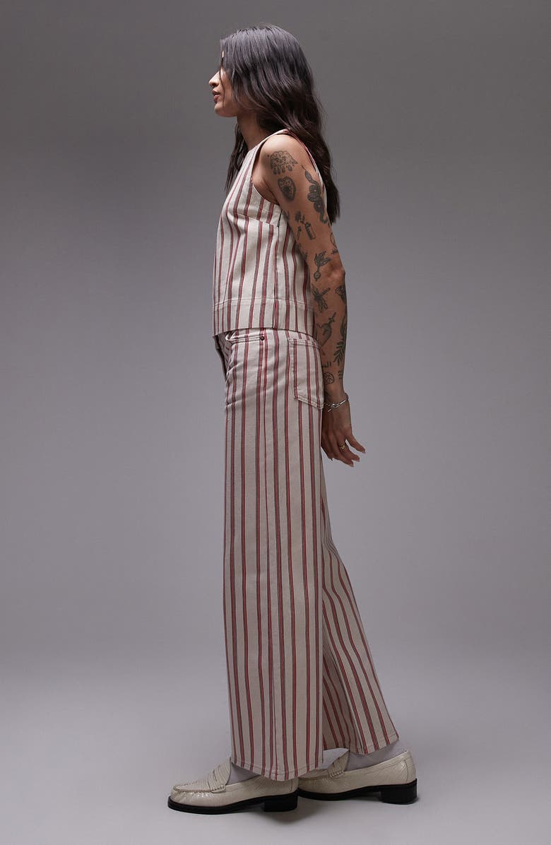 Topshop Stripe Mid Rise Wide Leg Jeans, Alternate, color, Red Multi