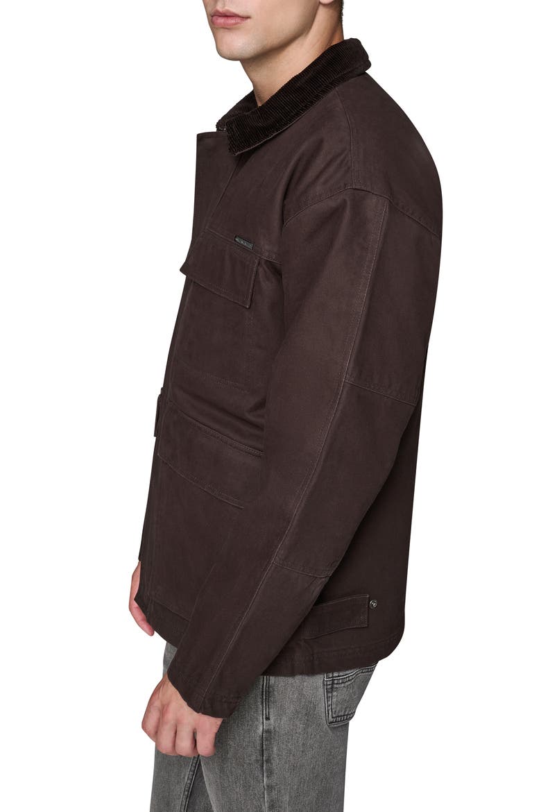 Waxed Cotton Jacket with Corduroy Collar, Alternate, color, BROWN