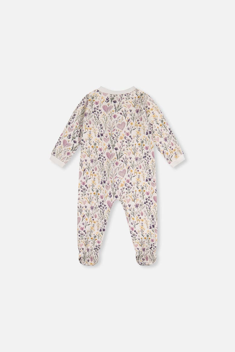 Heart Organic Cotton Front Zipper Footed One Piece Pajama, Alternate, color, Beige with Hearts Print