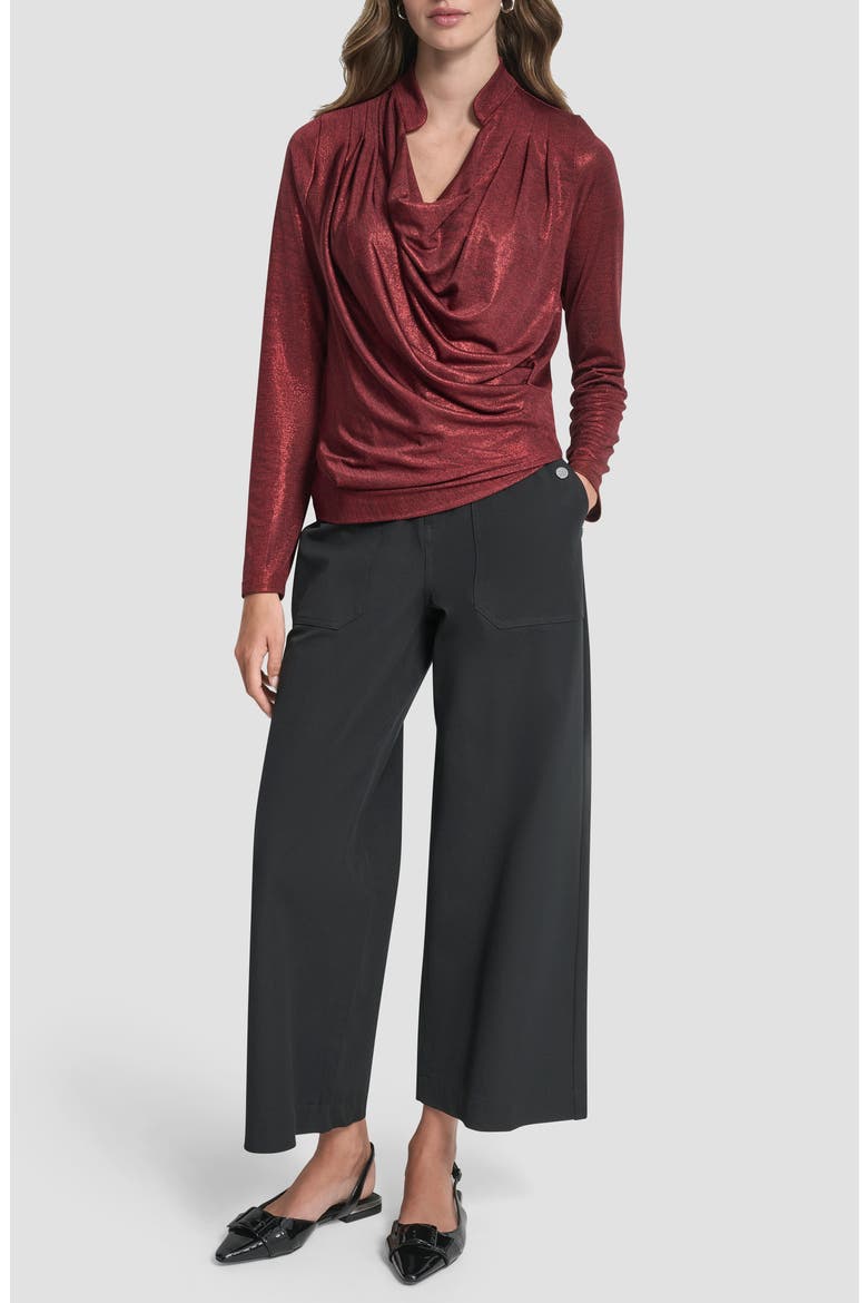 Heather Foil Drape Top, Alternate, color, MERLOT