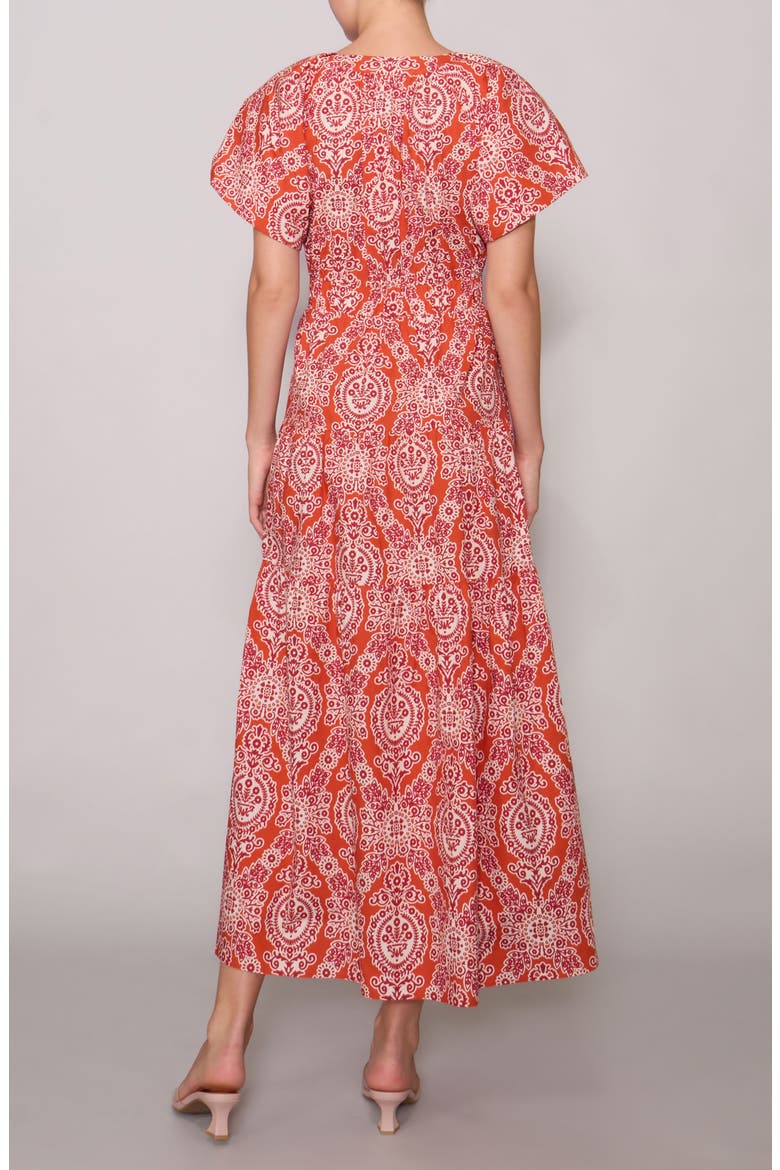 Floral Puff Sleeve Tiered Maxi Dress, Alternate, color, RUST STONE